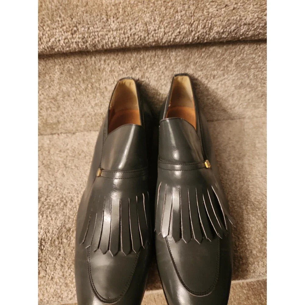 YSL Yves Saint Laurent Men's Blue Gray Leather Loafers w/ Kiltie Fringe Size 10